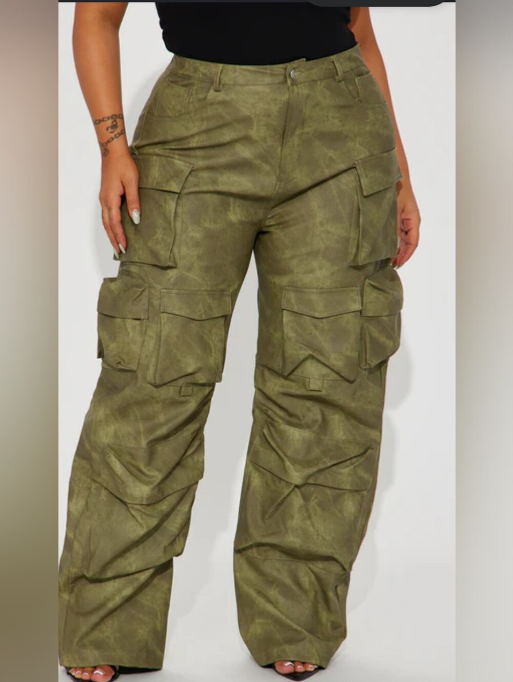 Fashion Nova Harvey Washed Olive Green Cargo Jogger Pants 0001